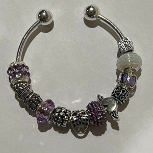 ORCHID BANGLE EUROPEAN CHARM BRACELET